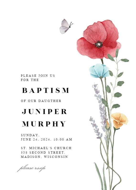 Meadow bouquet - baptism & christening invitation