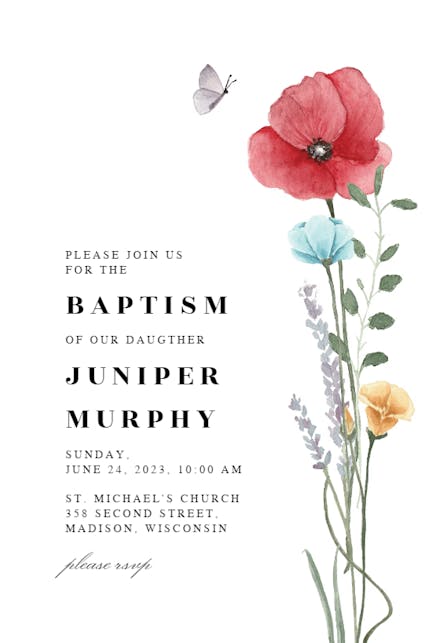 Meadow bouquet - Baptism & Christening Invitation