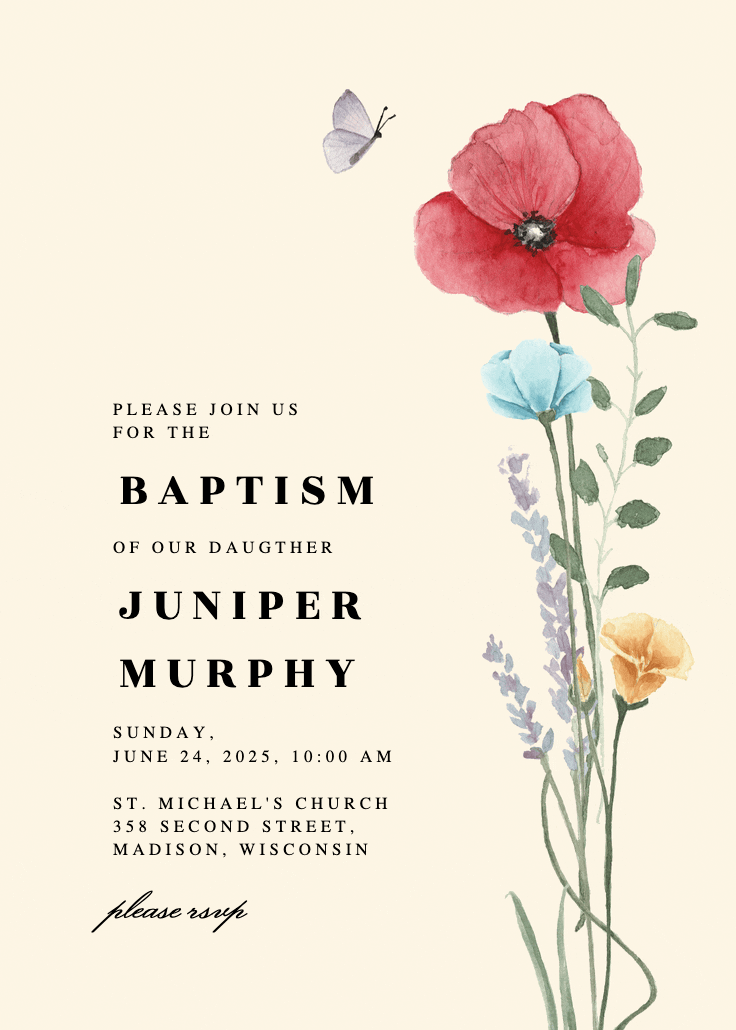 Meadow bouquet - baptism & christening invitation