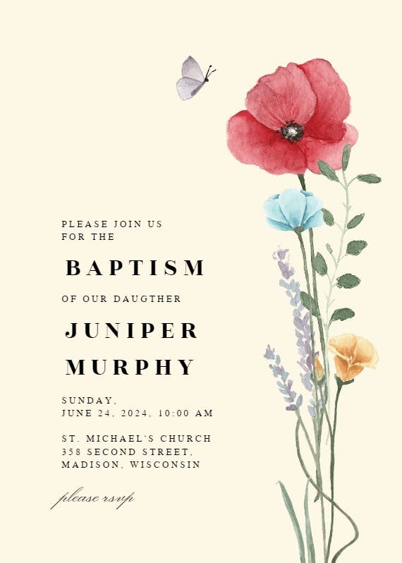 Meadow bouquet - invitación de bautizo