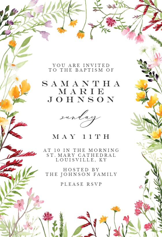 Meadow flowers - invitación de bautizo