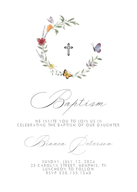 Meadow monogram - invitación de bautizo