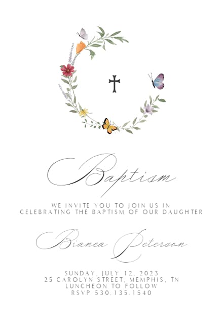 Meadow Monogram - Baptism & Christening Invitation