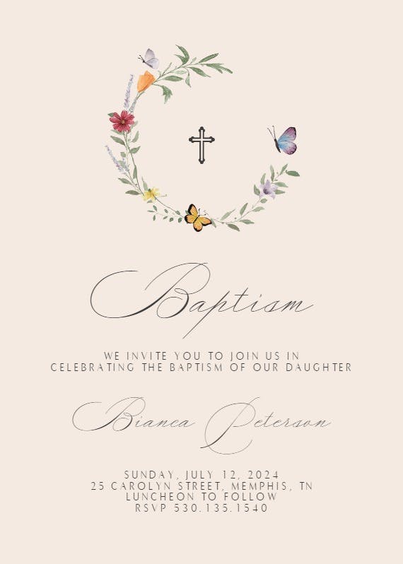Meadow monogram - baptism & christening invitation