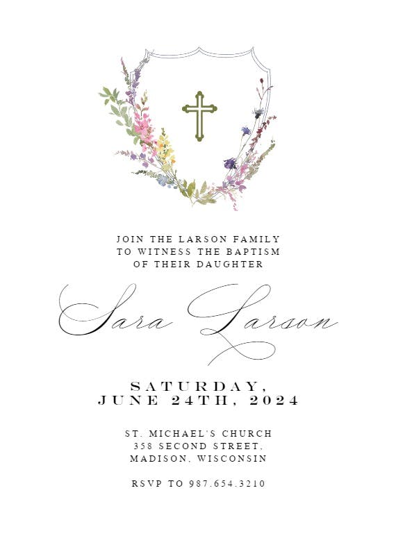 Meadow monogram floral - baptism & christening invitation