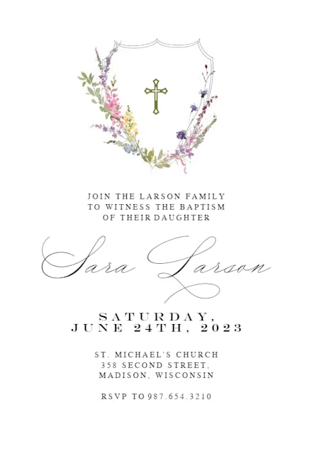 Meadow Monogram Floral - Baptism & Christening Invitation
