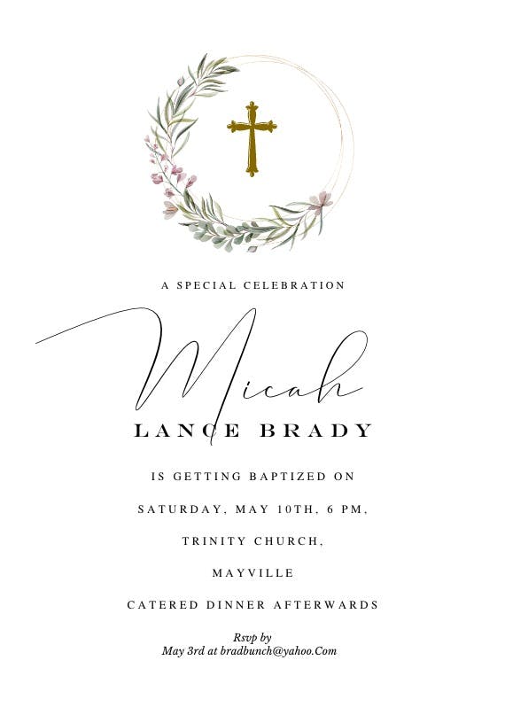 Monogram wreath - baptism & christening invitation