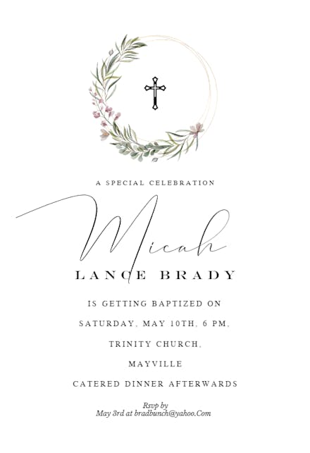 Monogram wreath - Baptism & Christening Invitation