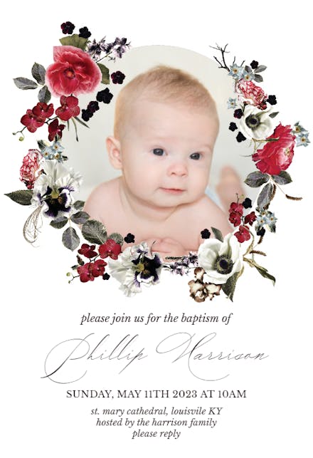 Moody Flowers - Baptism & Christening Invitation