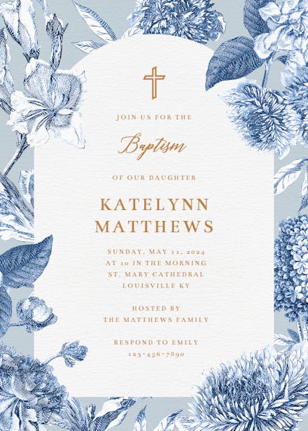 Timeless floral elegance - baptism & christening invitation