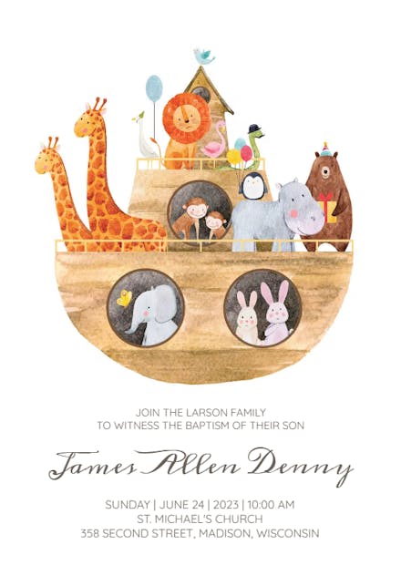 Noah Ark - Baptism & Christening Invitation