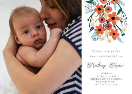 Orange Floral - Baptism & Christening Invitation