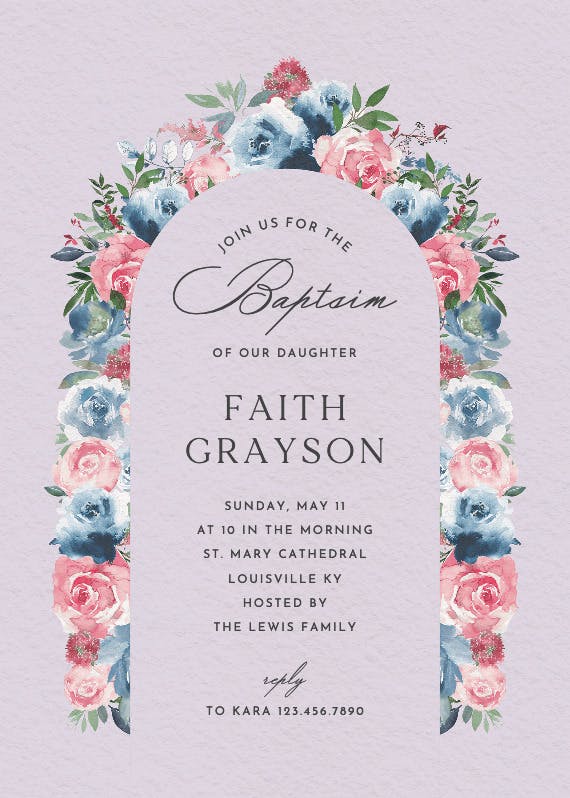 Painted petals - baptism & christening invitation