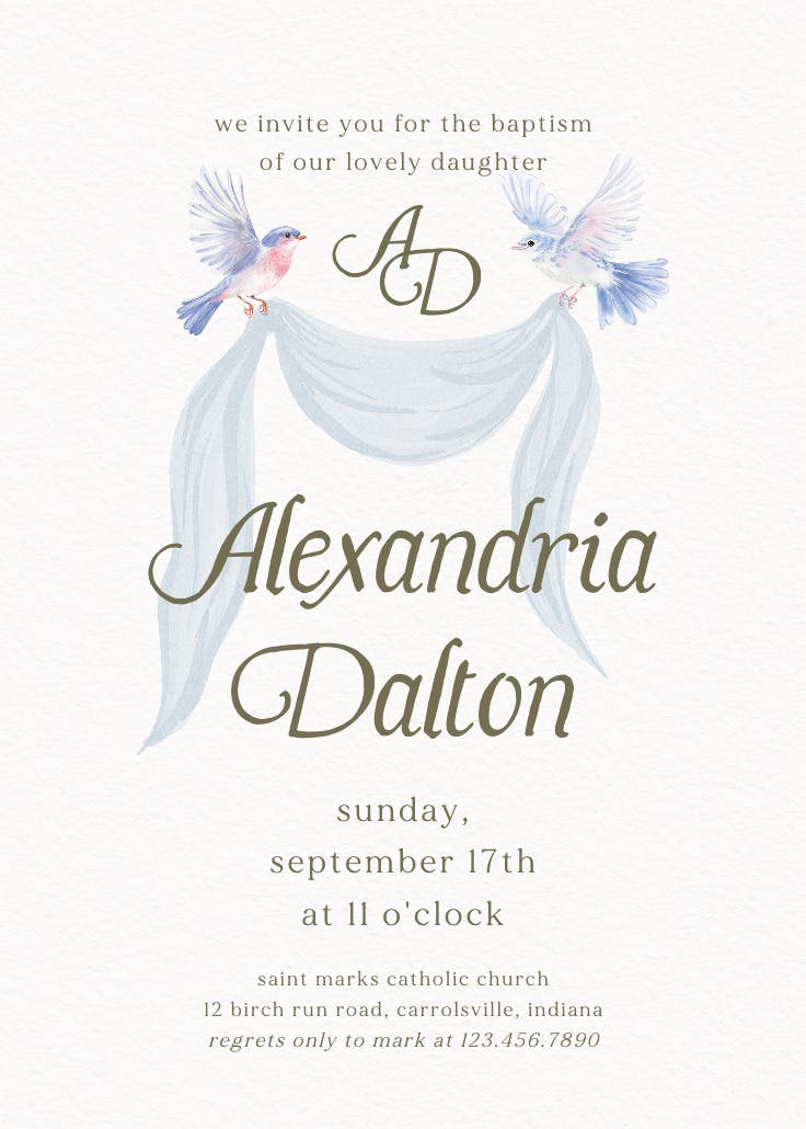Pastel birds - baptism & christening invitation
