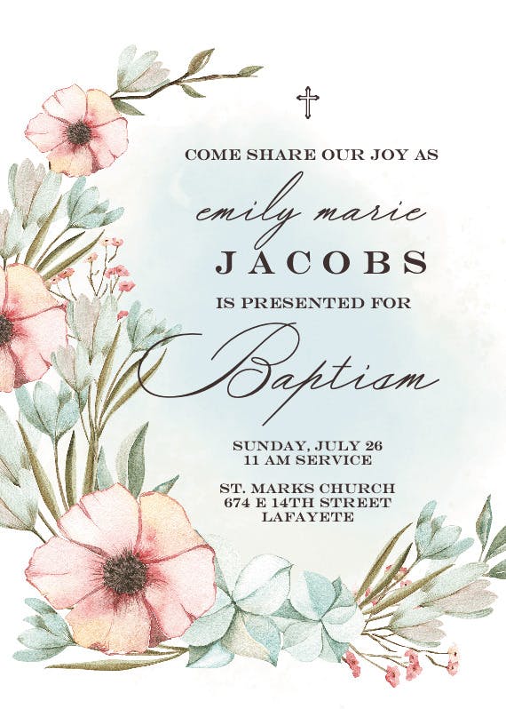 Pastel flowers - baptism & christening invitation
