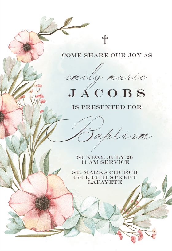 Floral Baby - Baptism & Christening Invitation Template (Free ...