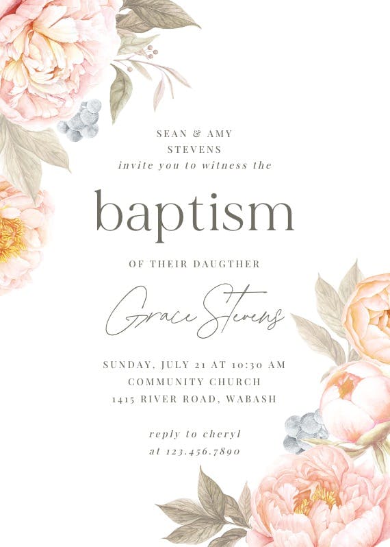 Peach flowers - baptism & christening invitation