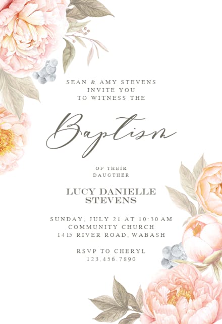 Peach Flowers - Baptism & Christening Invitation