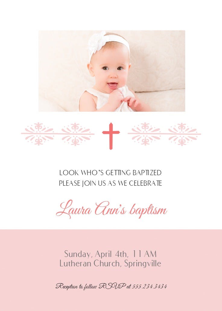 Pink cross girl - baptism & christening invitation