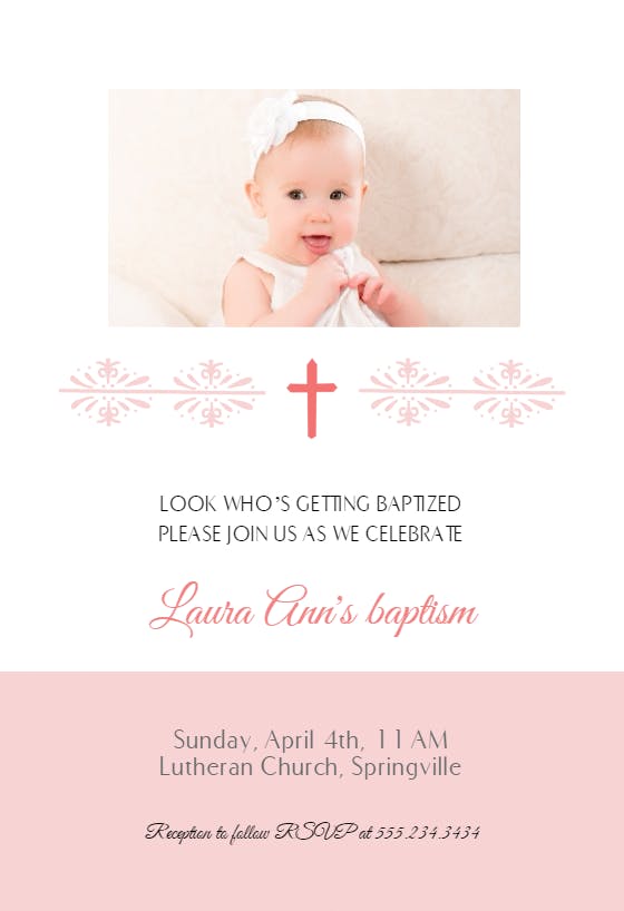 Pink cross girl - baptism & christening invitation