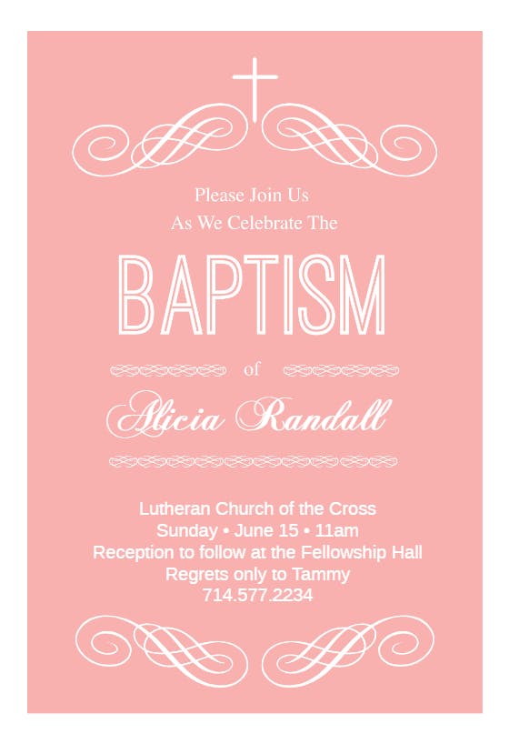 Pink decorations - baptism & christening invitation
