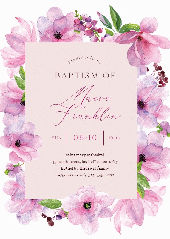 Pink Gold Flowers - Baptism & Christening Invitation Template ...