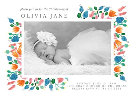 Pink Leaves - Baptism & Christening Invitation