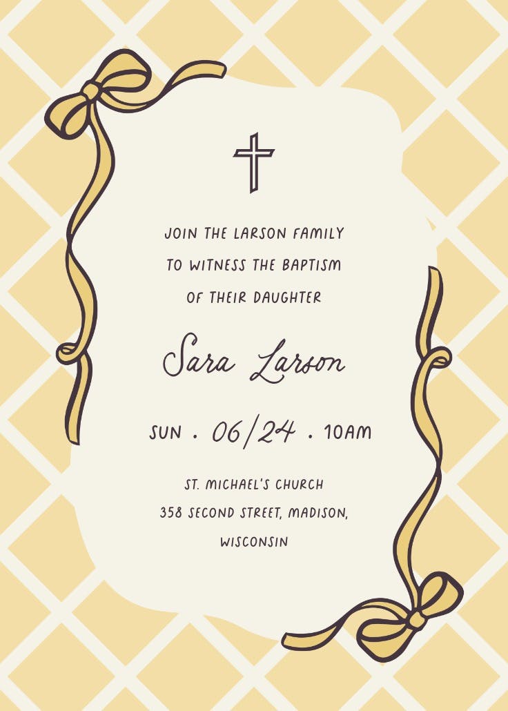 Pink plaid - baptism & christening invitation