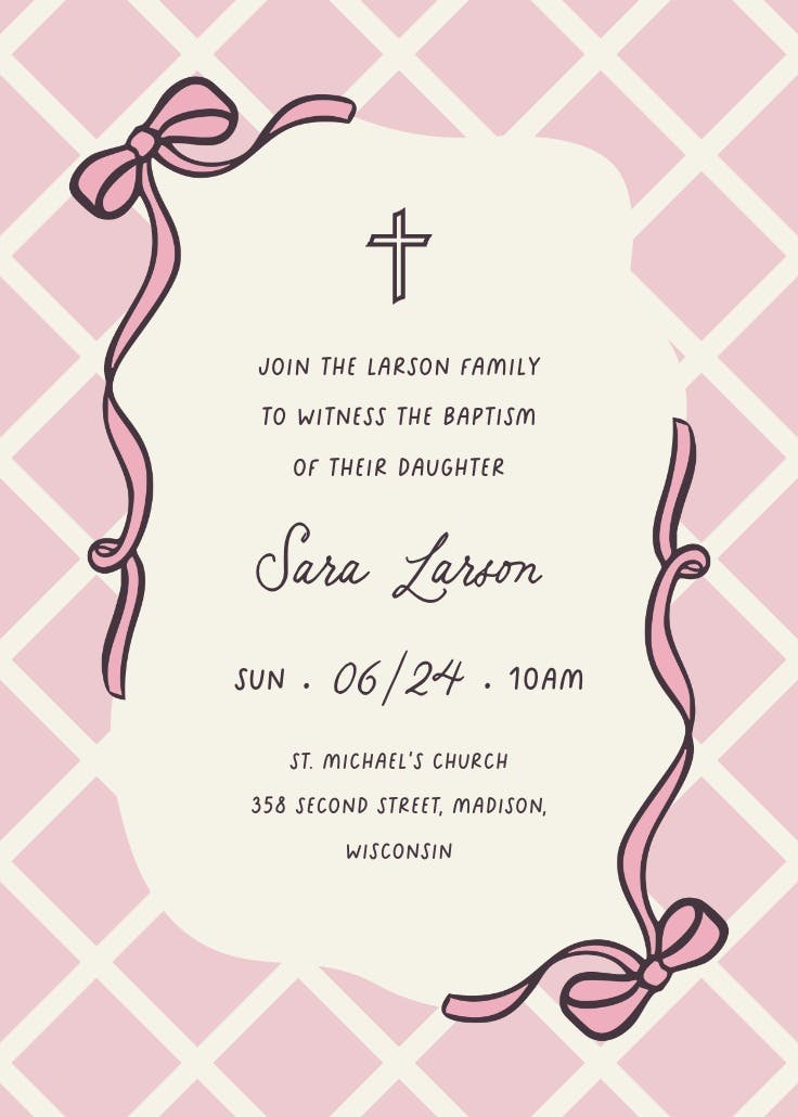 Pink plaid - baptism & christening invitation