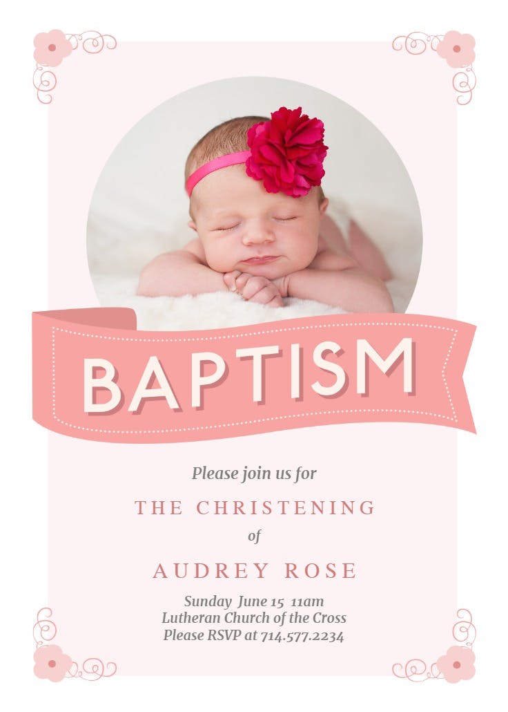 Pink ribbon - baptism & christening invitation