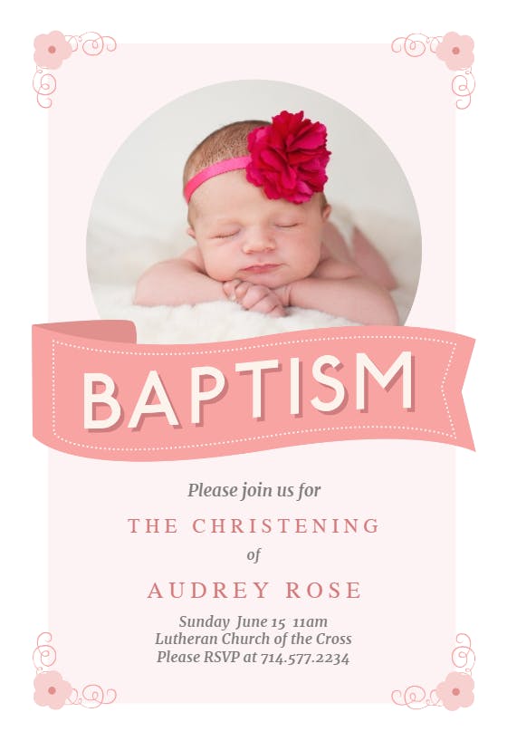Pink ribbon - baptism & christening invitation