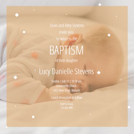 Pink Square Photo - Baptism & Christening Invitation