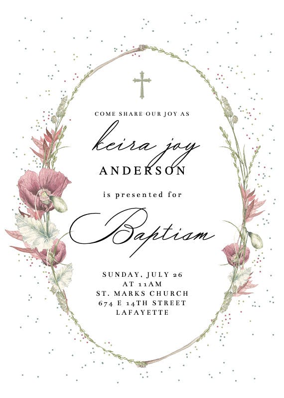Poppy flower wreath -  invitación para bautizo