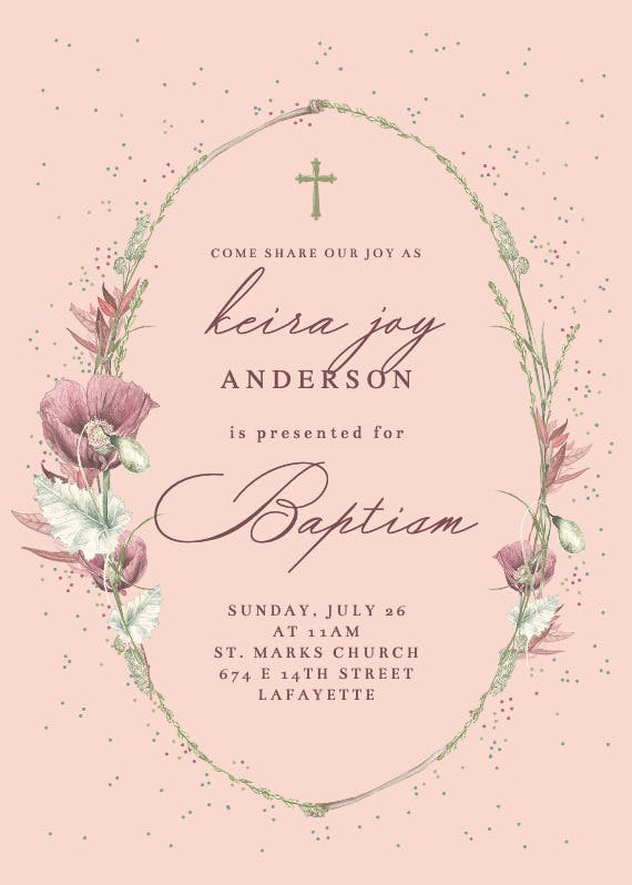 Poppy flower wreath - invitación de bautizo