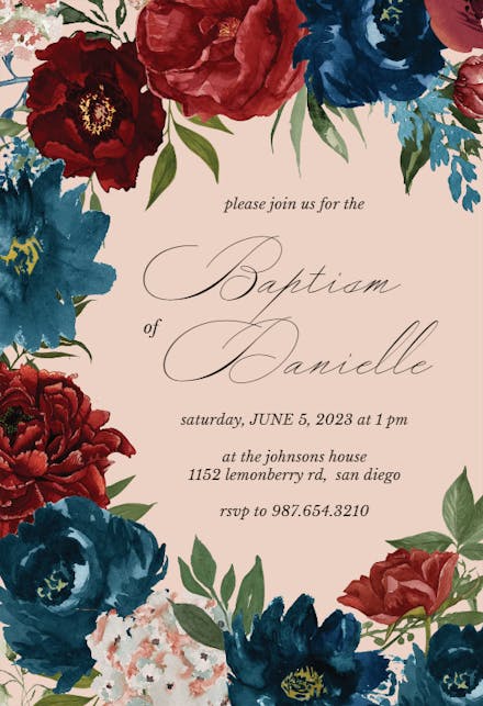 Purple Flowers - Baptism & Christening Invitation