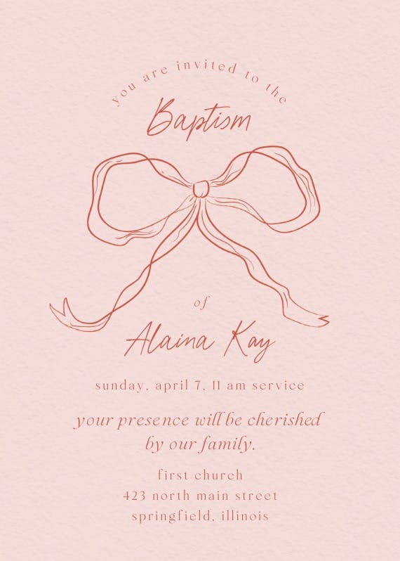 Quirky bow - baptism & christening invitation