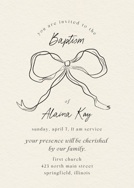 Quirky bow - baptism & christening invitation