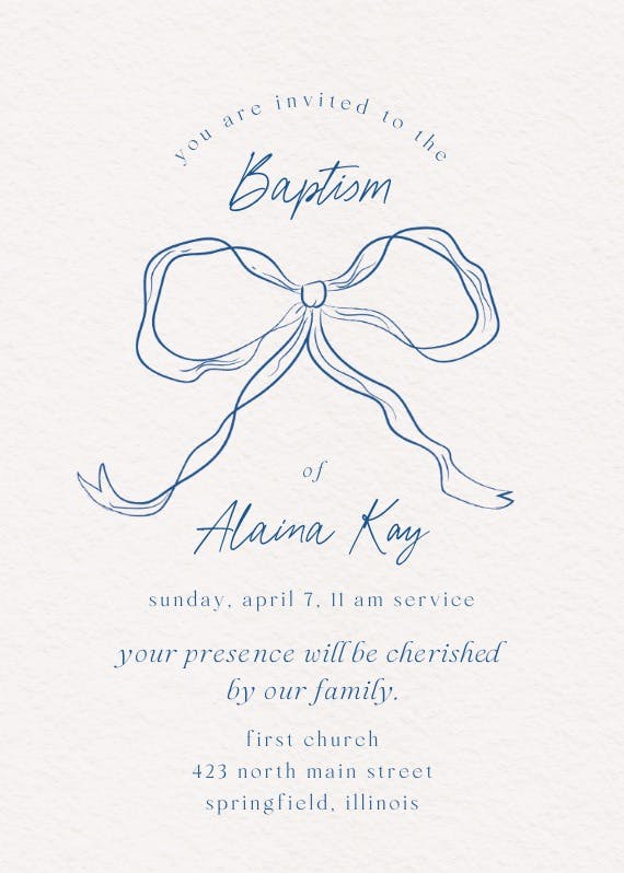 Quirky bow - invitación de bautizo