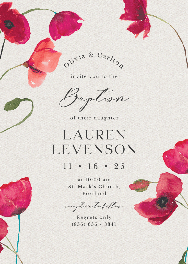 Red poppies - invitación de bautizo