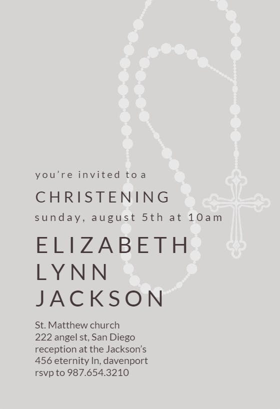Rosary beads - baptism & christening invitation