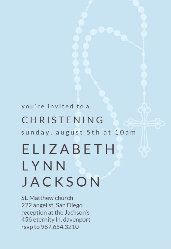 Rosary beads - baptism & christening invitation
