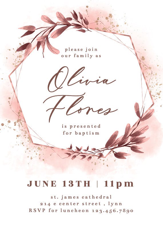 Rose gold geometric floral frames -  invitaciones de bautizo