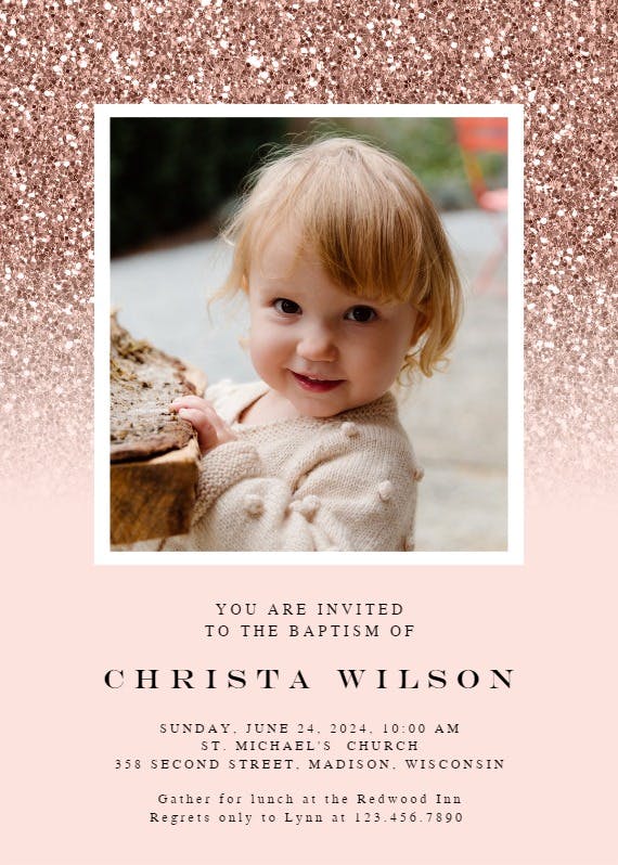 Rose gold glitter - baptism & christening invitation
