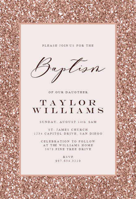 Rose Gold Glitter - Baptism & Christening Invitation