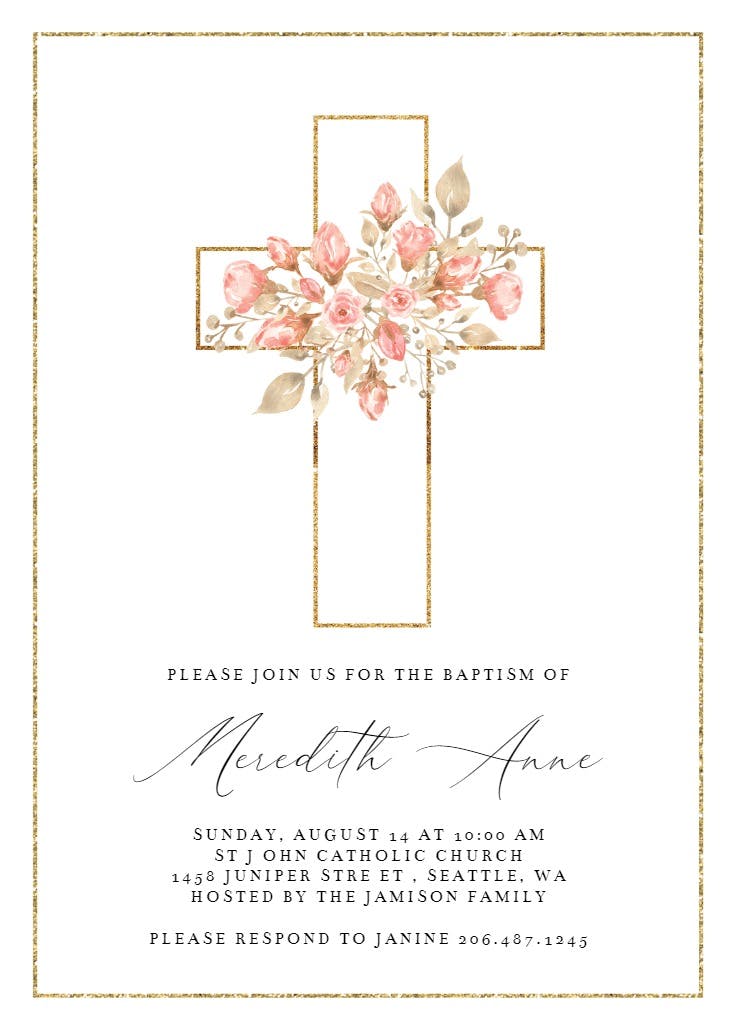 Roses cross - baptism & christening invitation