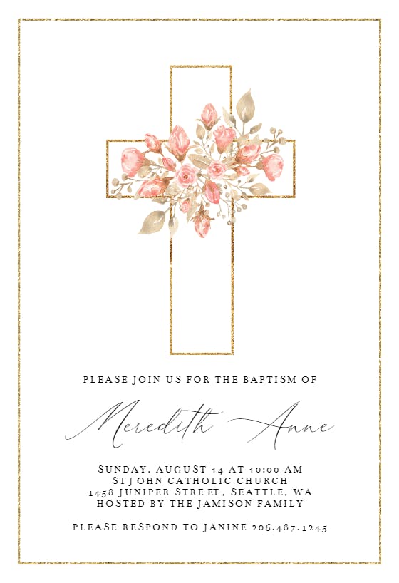 Roses cross -  invitaciones de bautizo