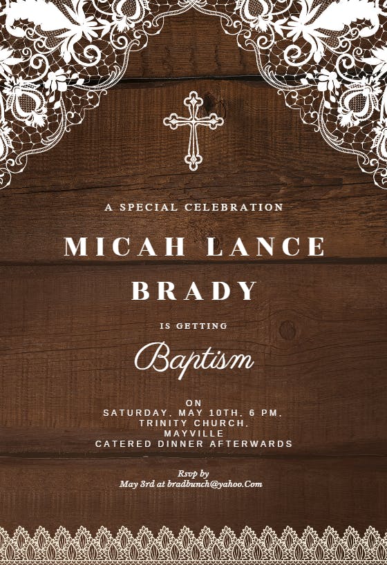 Rustic lace - baptism & christening invitation