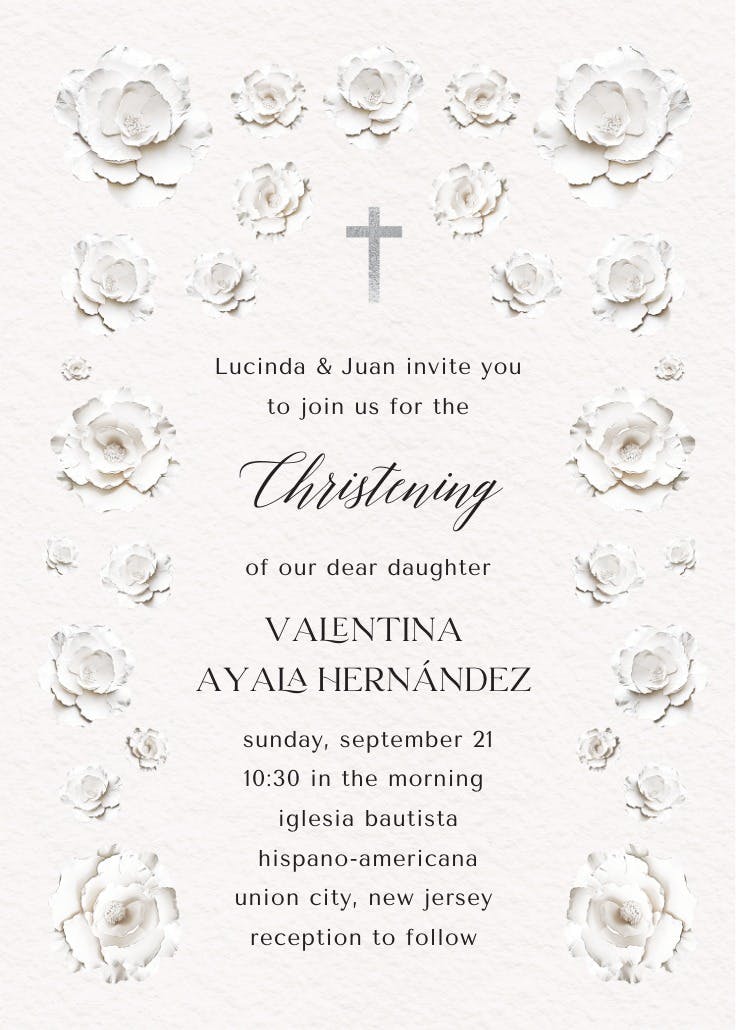Sculptural bloom frame - baptism & christening invitation