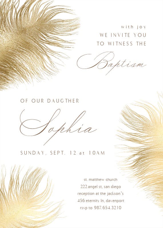 Shimmering feathers - baptism & christening invitation