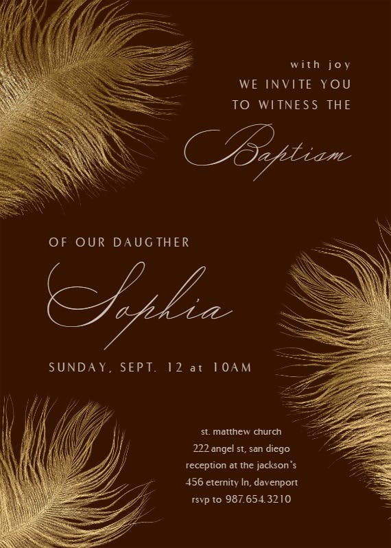 Shimmering feathers - invitación de bautizo